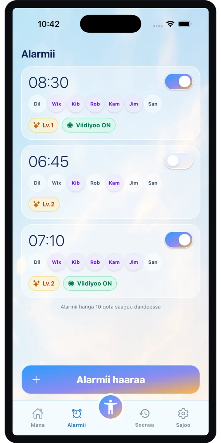 PoseUp alarm setup screenshot showing pose-based alarm details