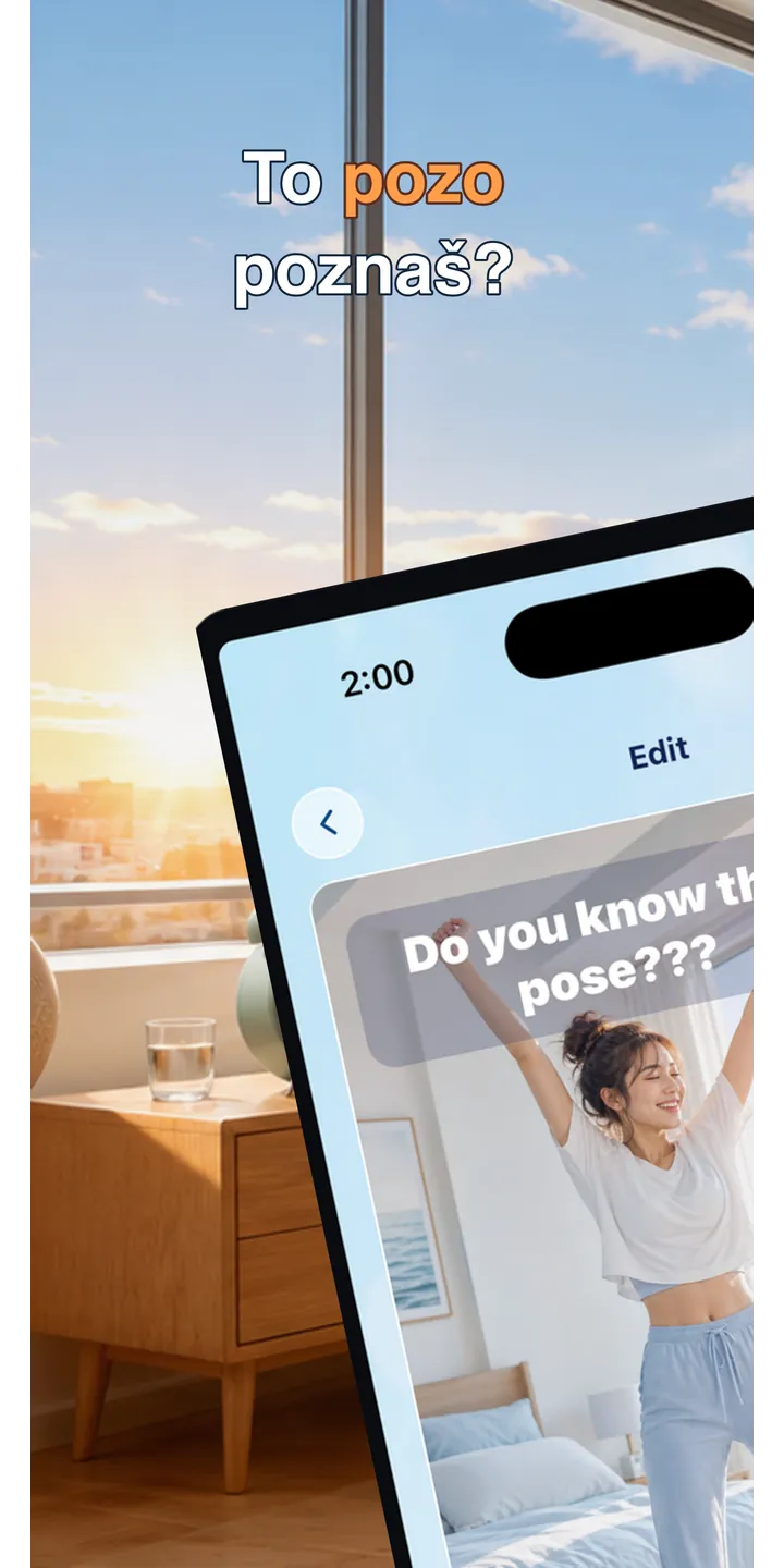 PoseUp home screen screenshot showing the wake-up challenge overview