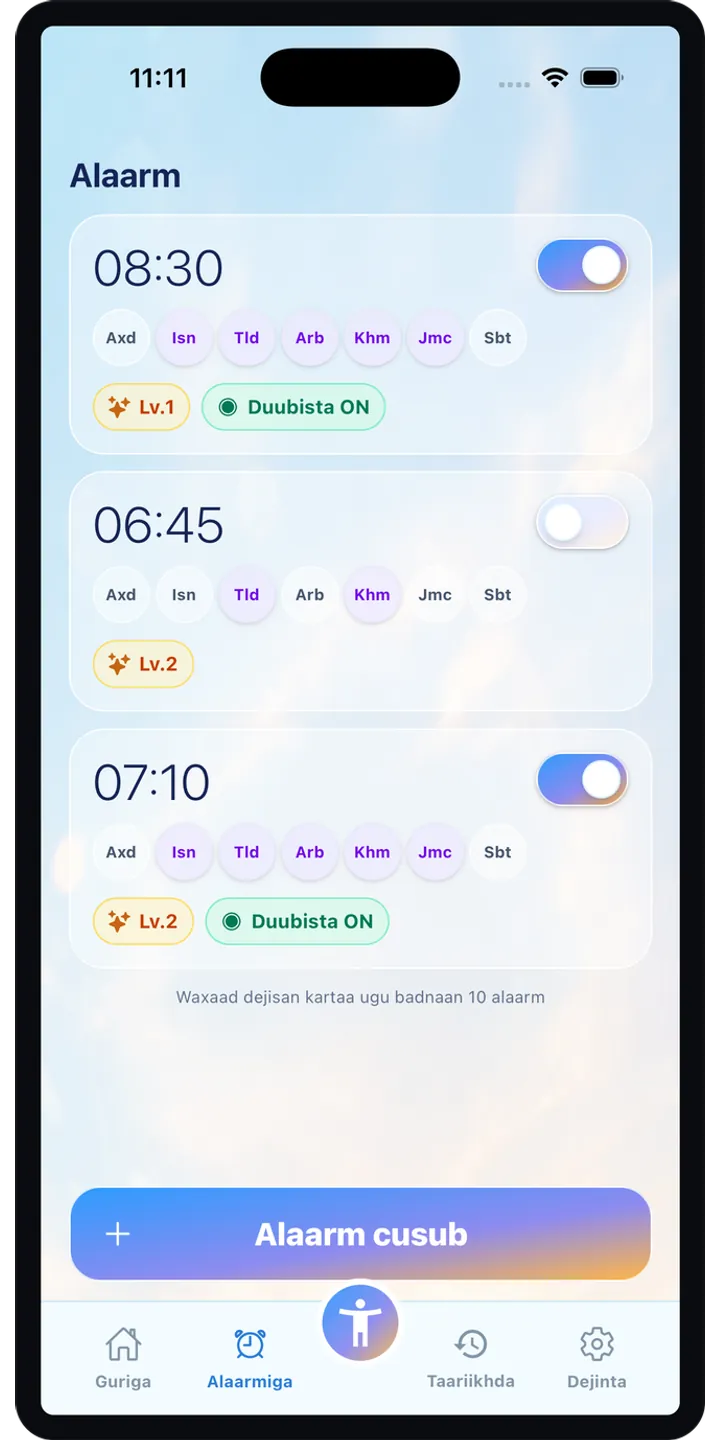 PoseUp alarm setup screenshot showing pose-based alarm details