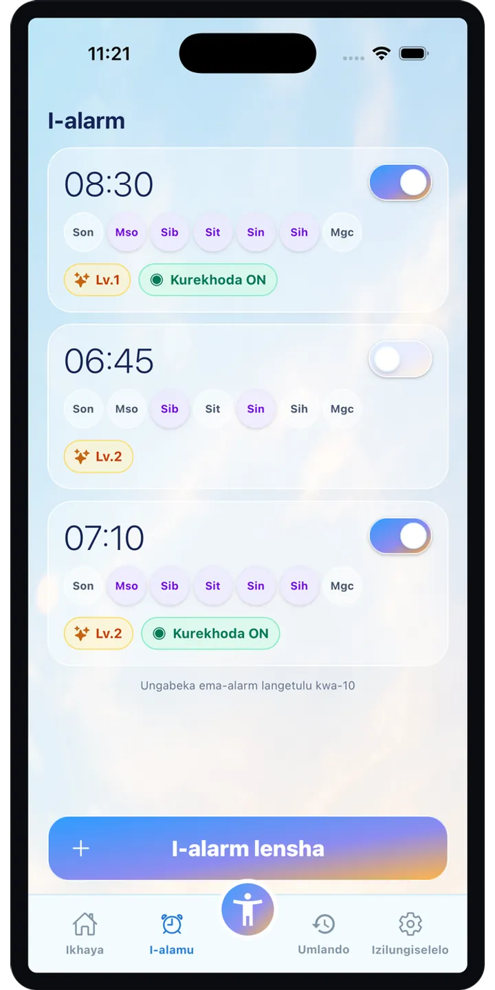 PoseUp alarm setup screenshot showing pose-based alarm details