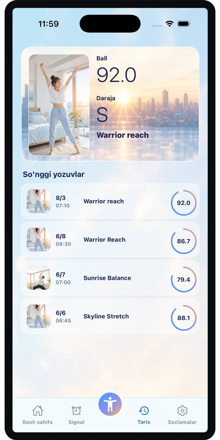 PoseUp share editor screenshot showing social-ready morning content
