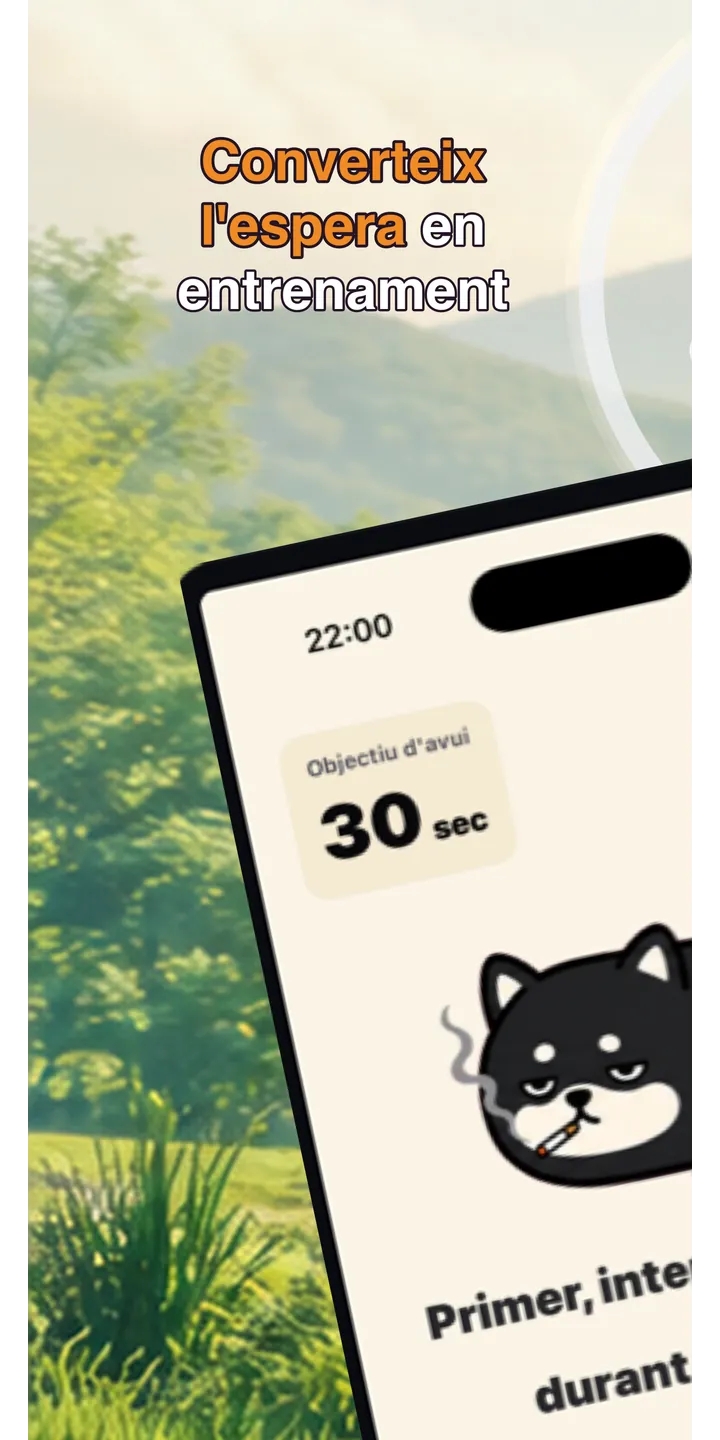 Shiballet home screen screenshot showing the tap-first smoking urge flow