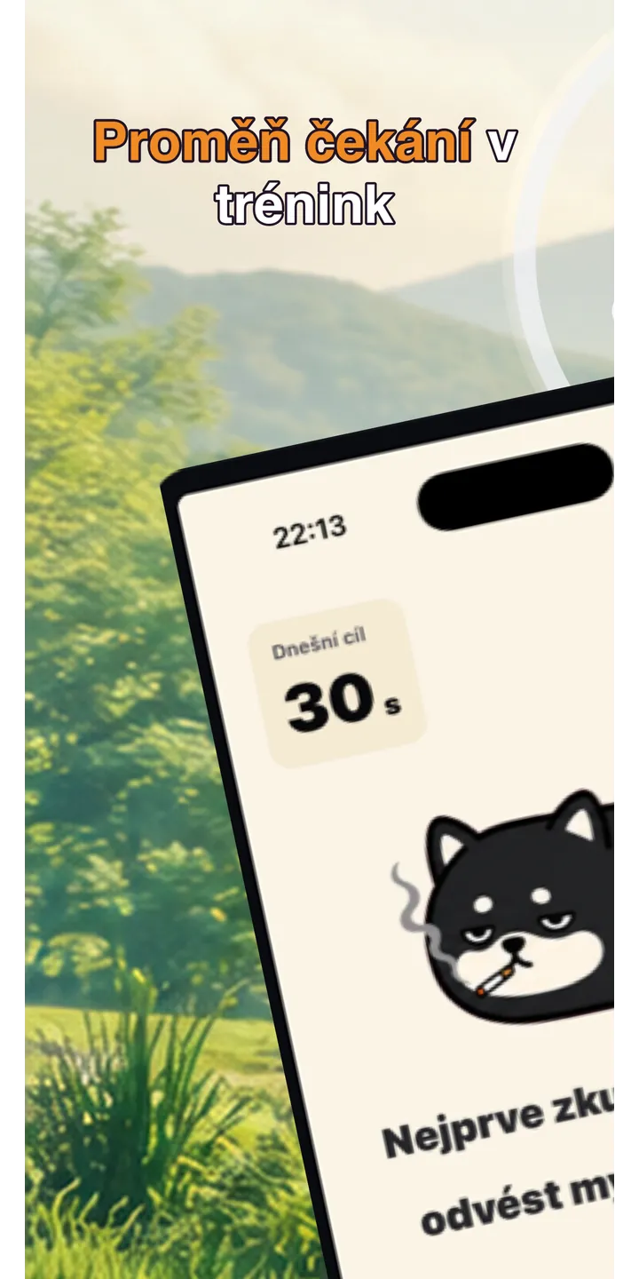 Shiballet home screen screenshot showing the tap-first smoking urge flow