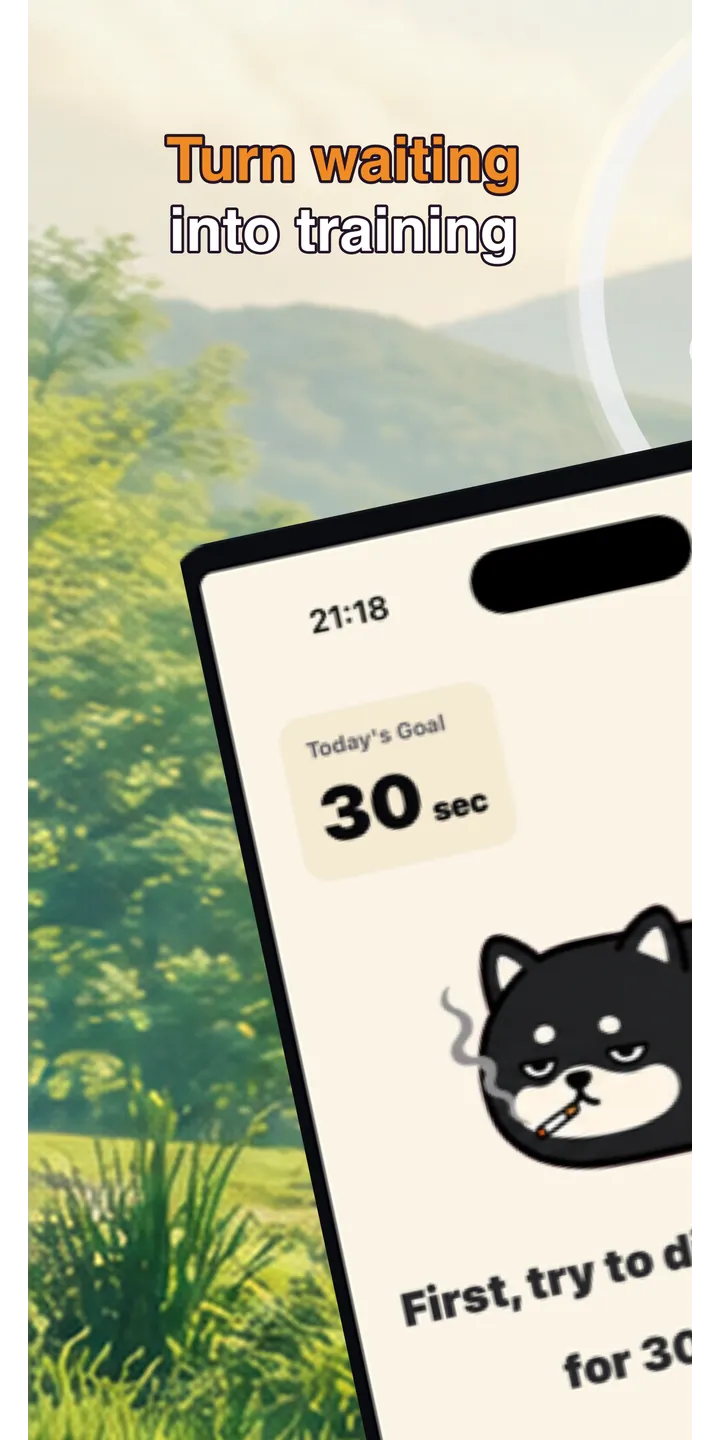 Shiballet home screen screenshot showing the tap-first smoking urge flow