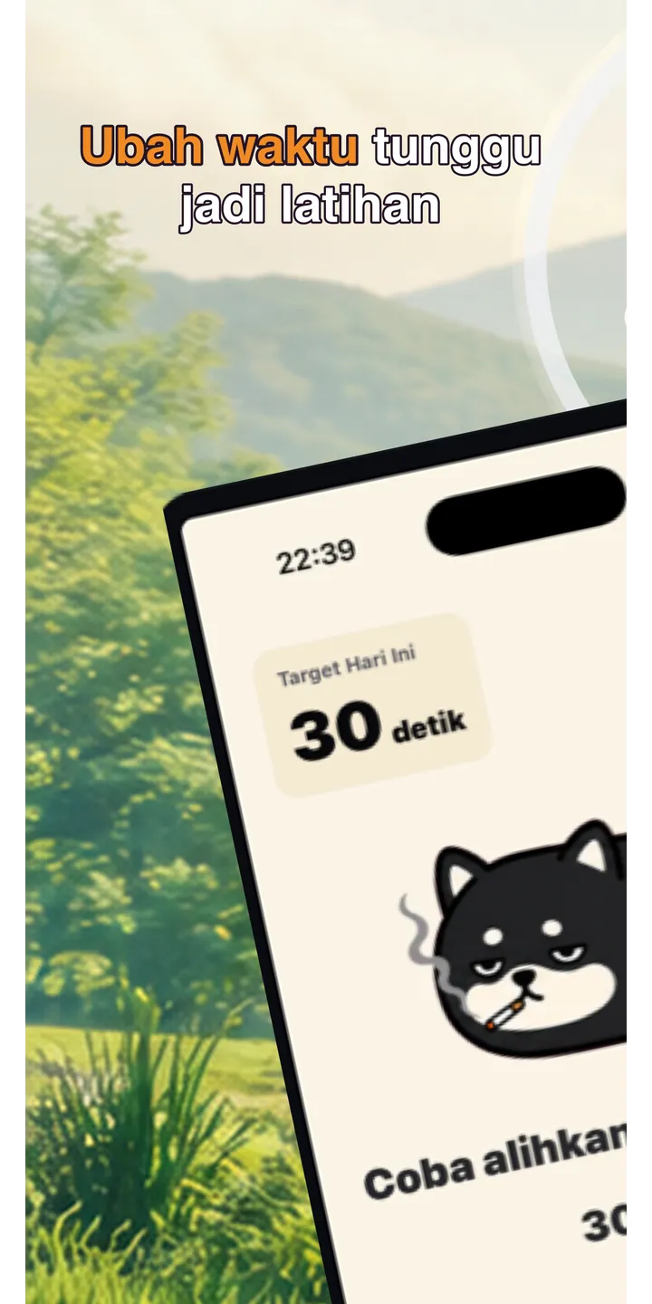 Shiballet home screen screenshot showing the tap-first smoking urge flow