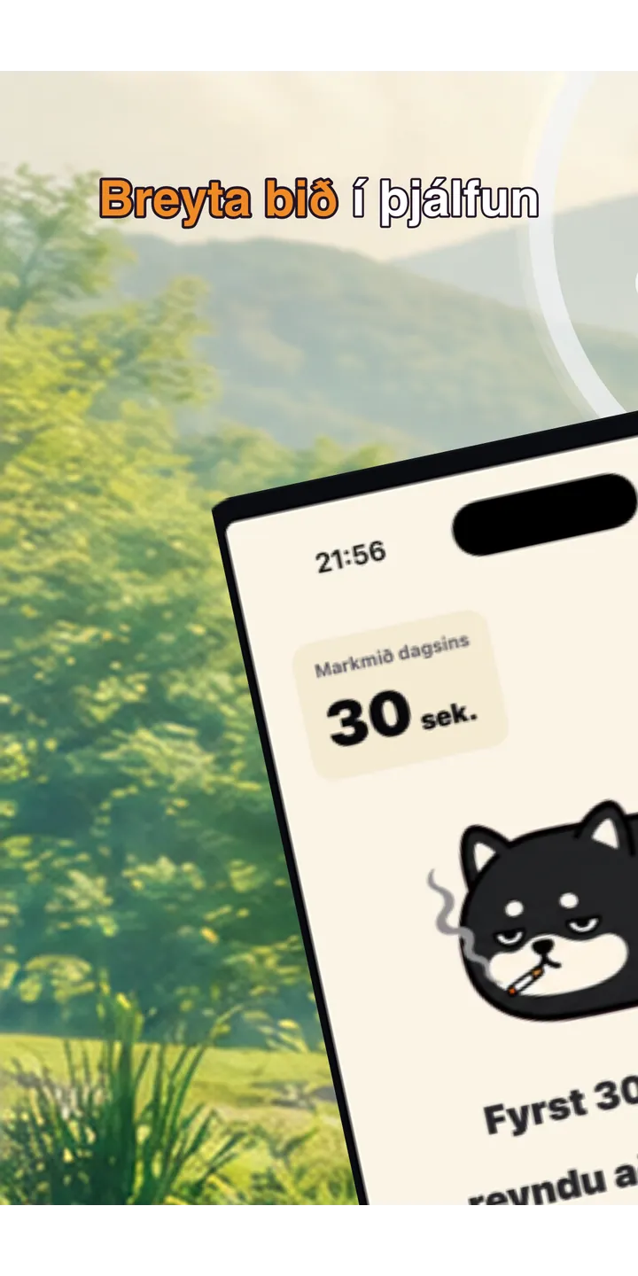 Shiballet home screen screenshot showing the tap-first smoking urge flow