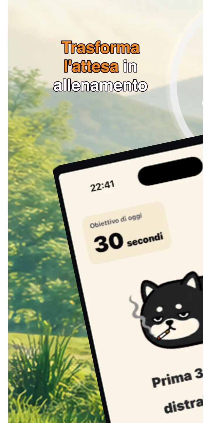 Shiballet home screen screenshot showing the tap-first smoking urge flow