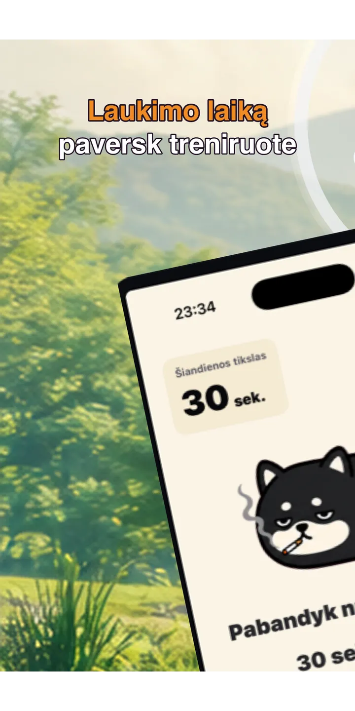 Shiballet home screen screenshot showing the tap-first smoking urge flow