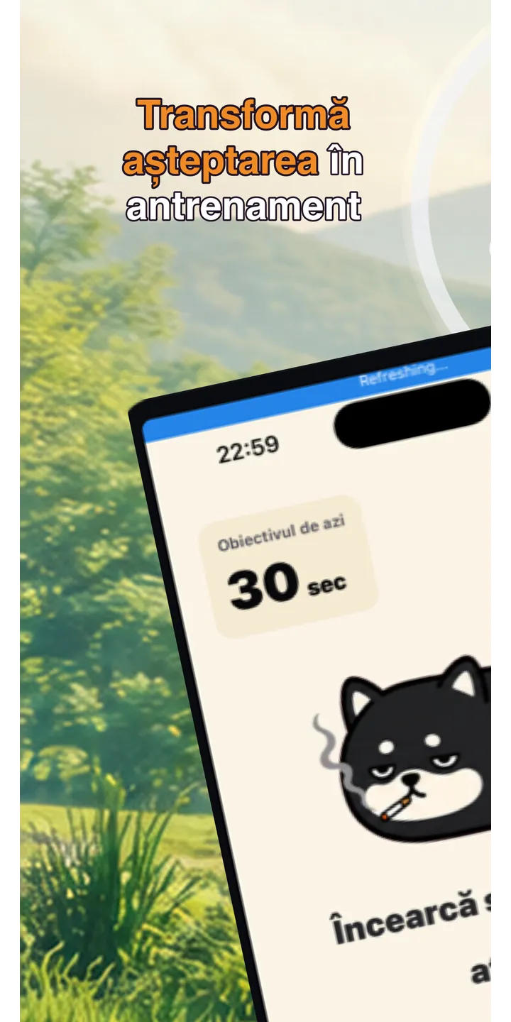 Shiballet home screen screenshot showing the tap-first smoking urge flow