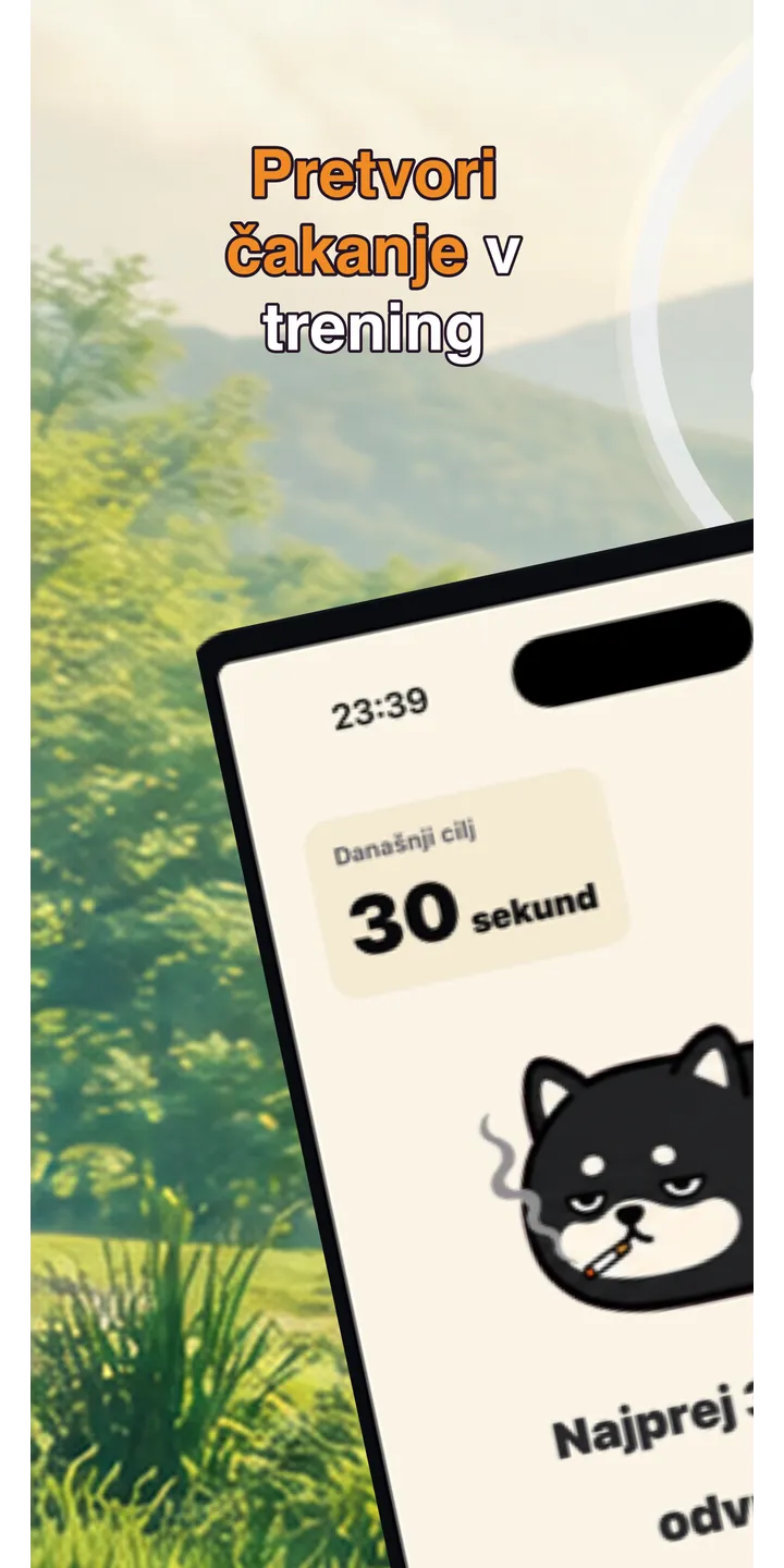 Shiballet home screen screenshot showing the tap-first smoking urge flow