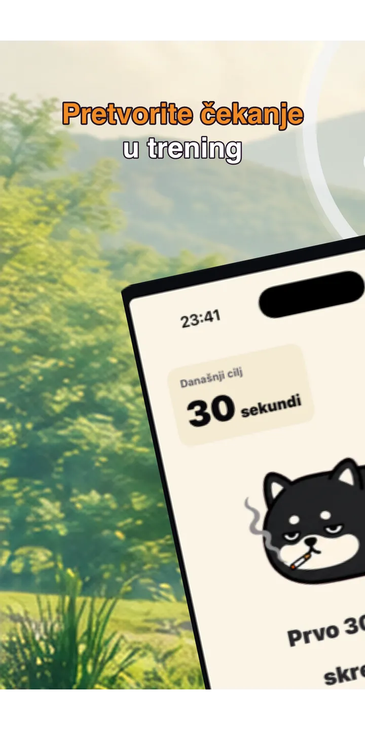 Shiballet home screen screenshot showing the tap-first smoking urge flow