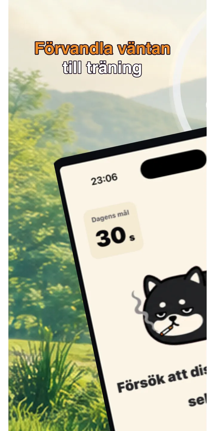 Shiballet home screen screenshot showing the tap-first smoking urge flow