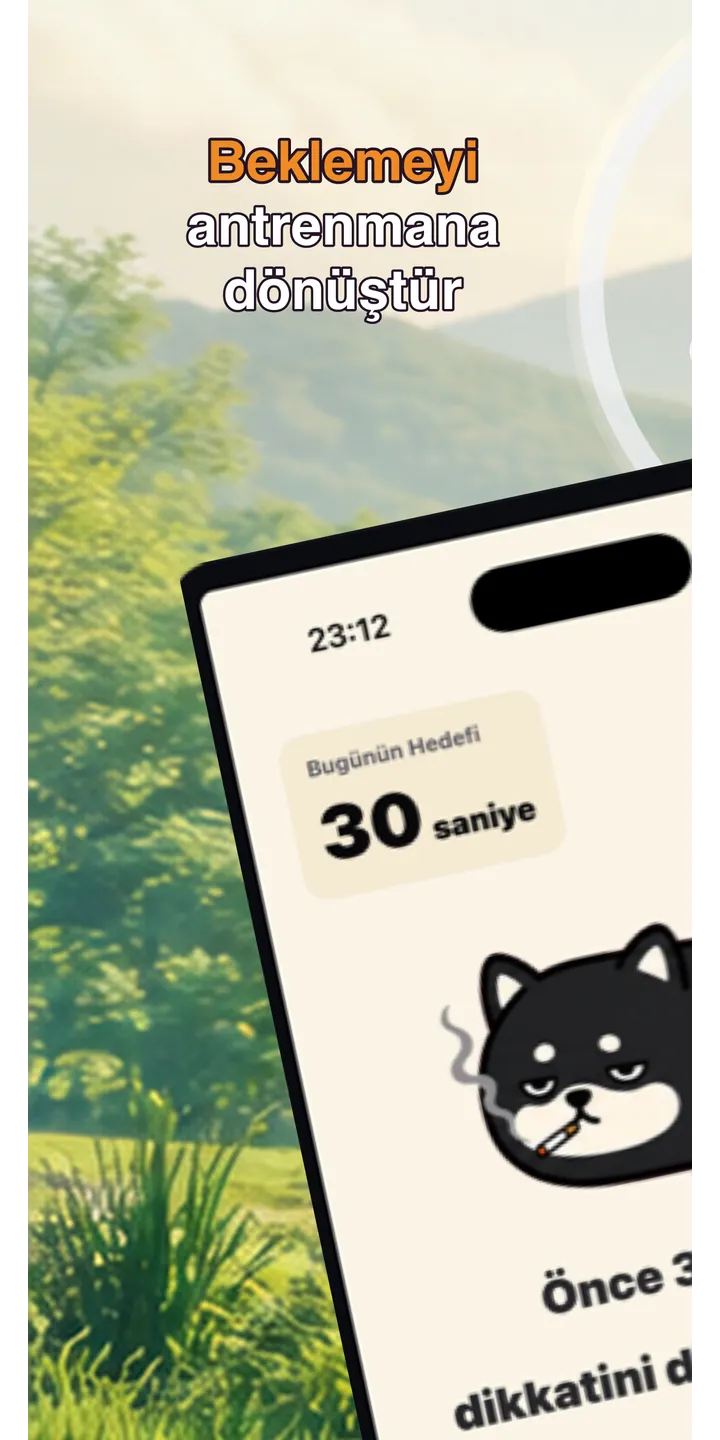 Shiballet home screen screenshot showing the tap-first smoking urge flow