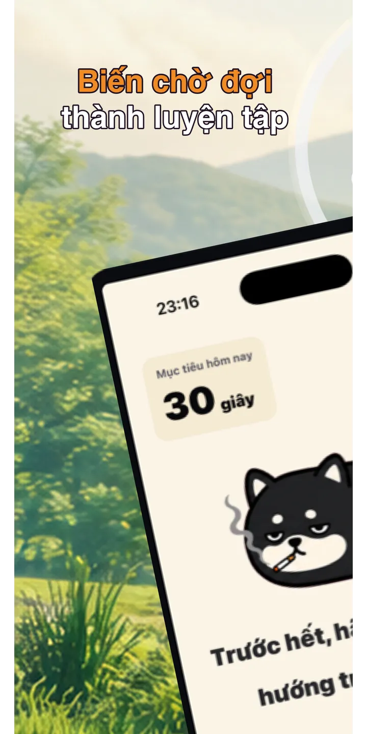 Shiballet home screen screenshot showing the tap-first smoking urge flow