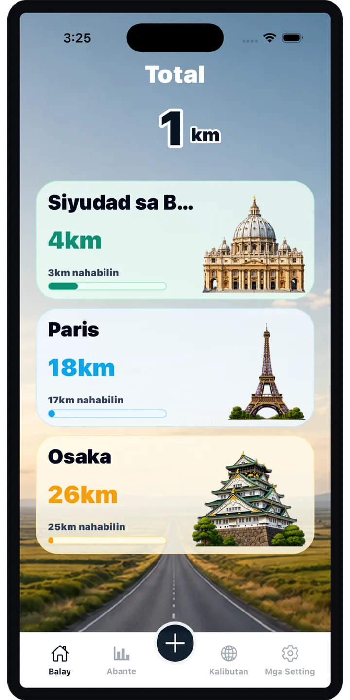 WorldStep home screen showing today’s record, current journey, and the world journey