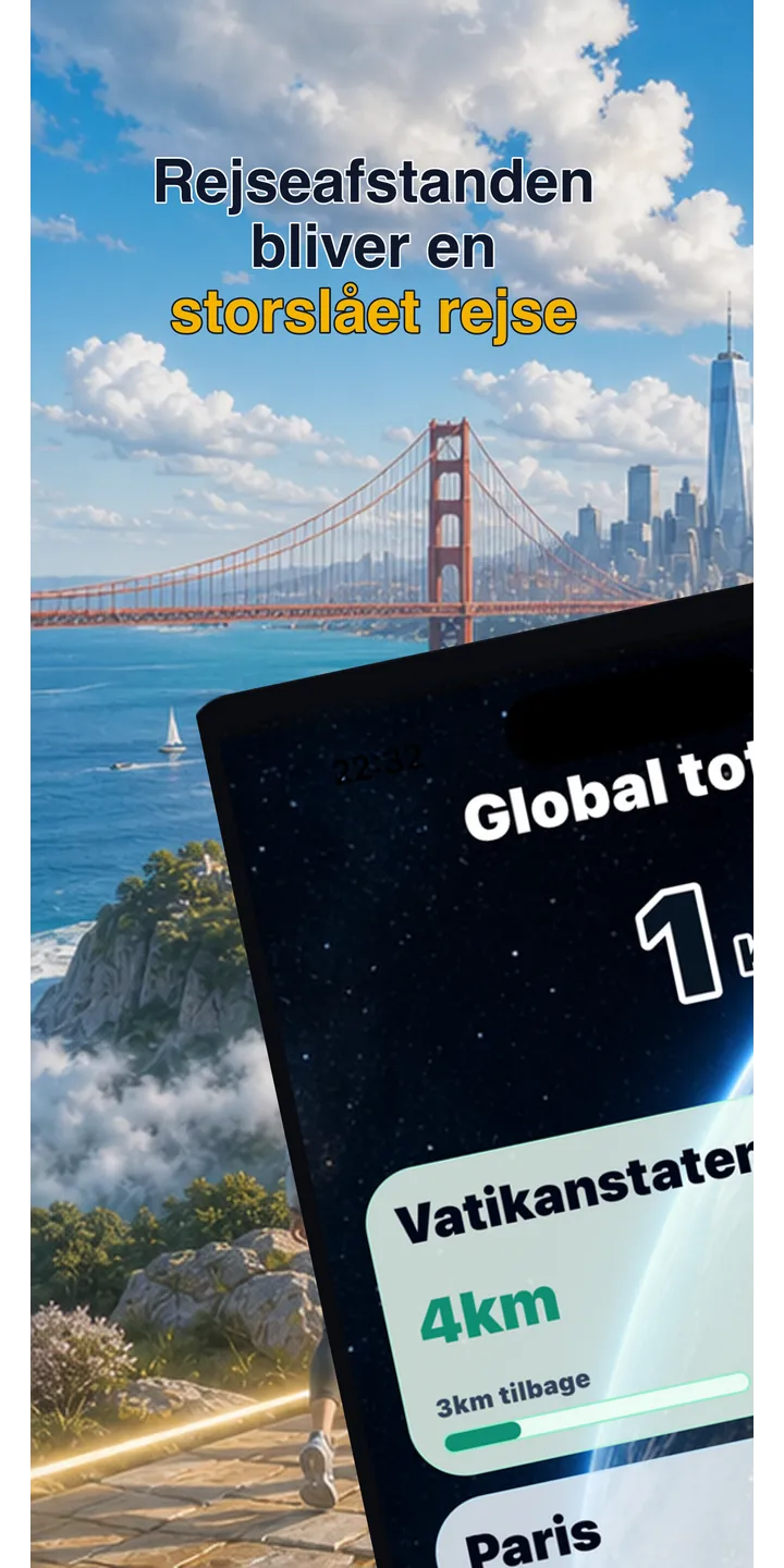 WorldStep home screen showing today’s record, current journey, and the world journey