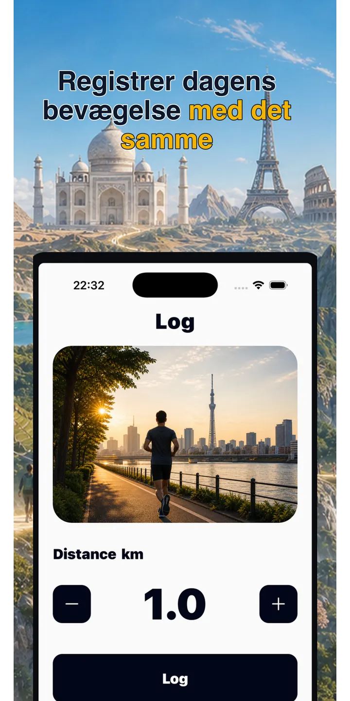 WorldStep world screen showing the shared global adventure and next destination