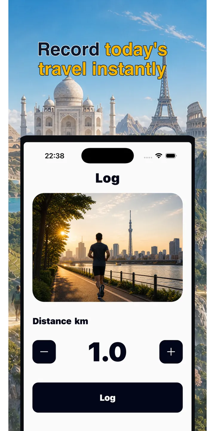 WorldStep world screen showing the shared global adventure and next destination