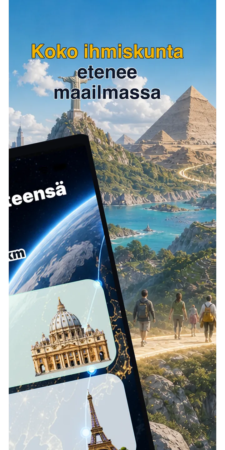 WorldStep journey screen showing your life distance mapped to world-scale destinations