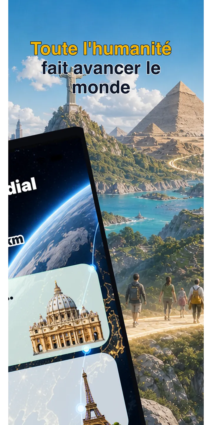 WorldStep journey screen showing your life distance mapped to world-scale destinations