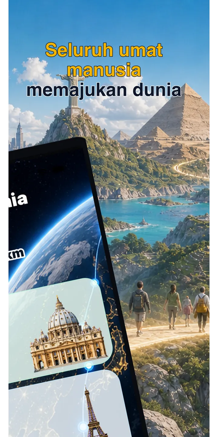 WorldStep journey screen showing your life distance mapped to world-scale destinations