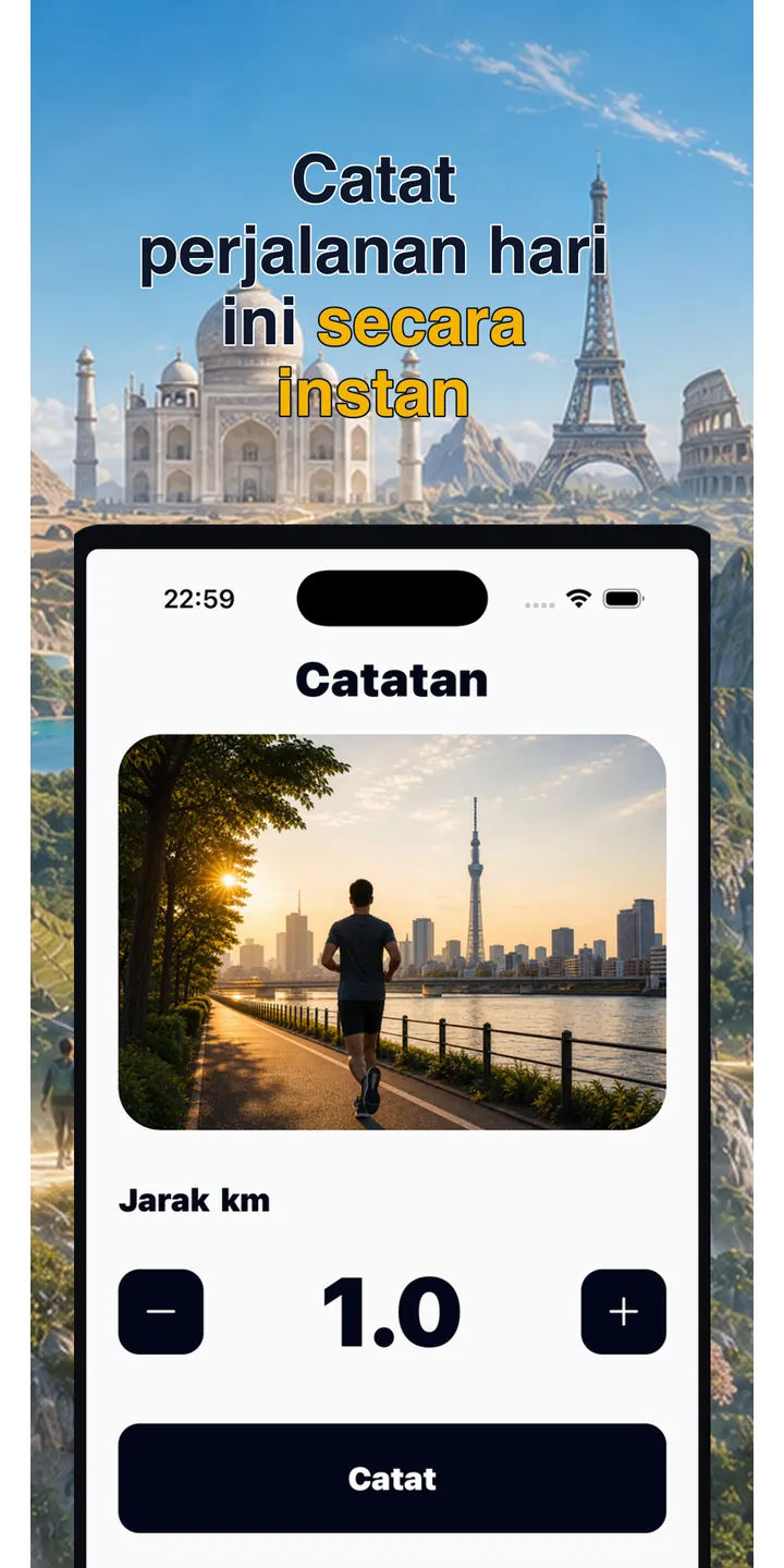 WorldStep world screen showing the shared global adventure and next destination