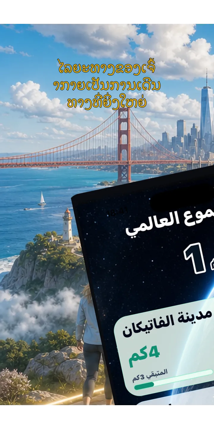 WorldStep home screen showing today’s record, current journey, and the world journey