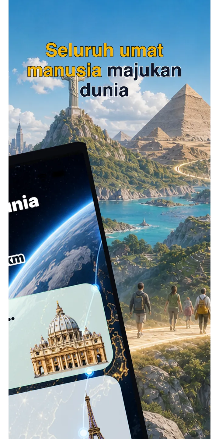 WorldStep journey screen showing your life distance mapped to world-scale destinations