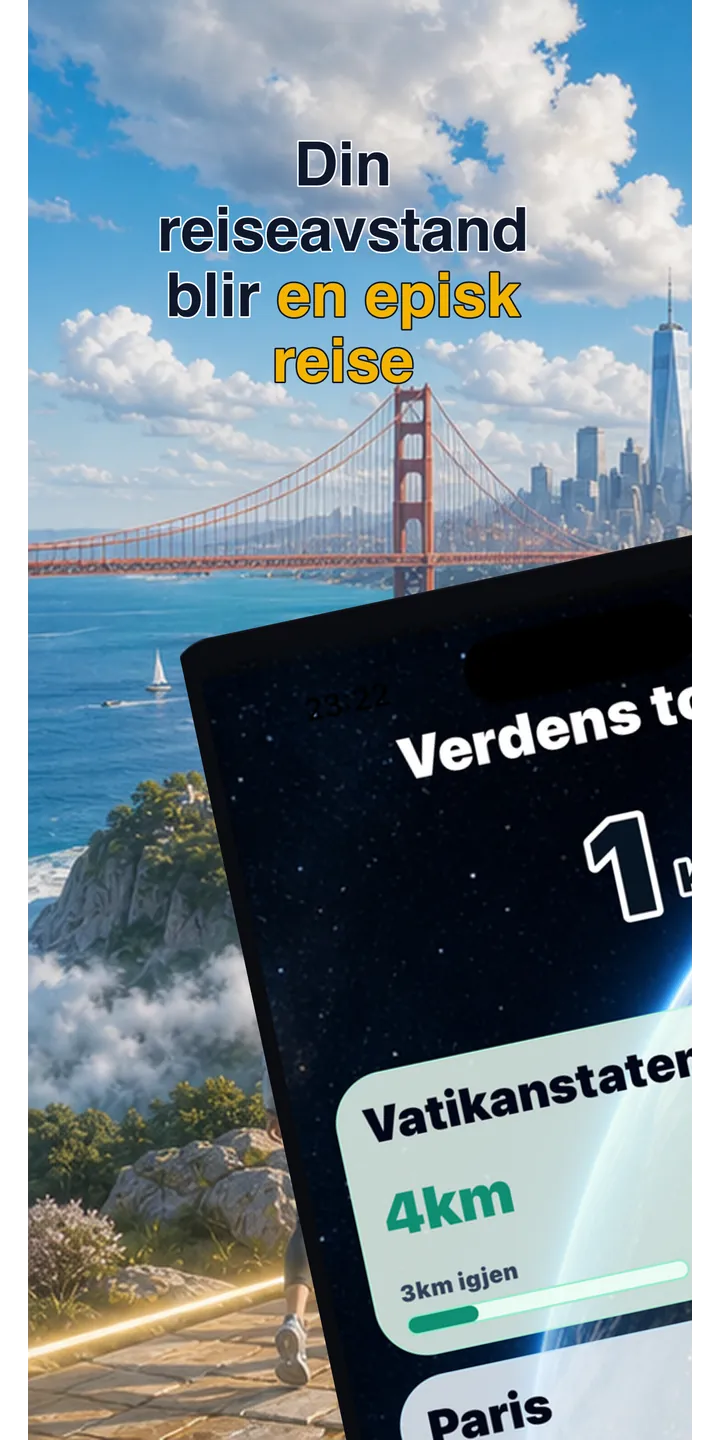 WorldStep home screen showing today’s record, current journey, and the world journey
