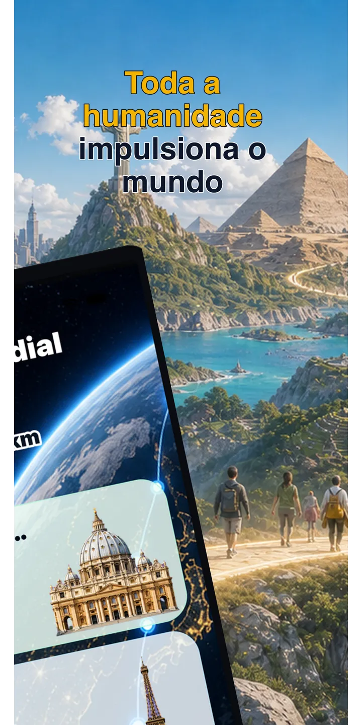 WorldStep journey screen showing your life distance mapped to world-scale destinations
