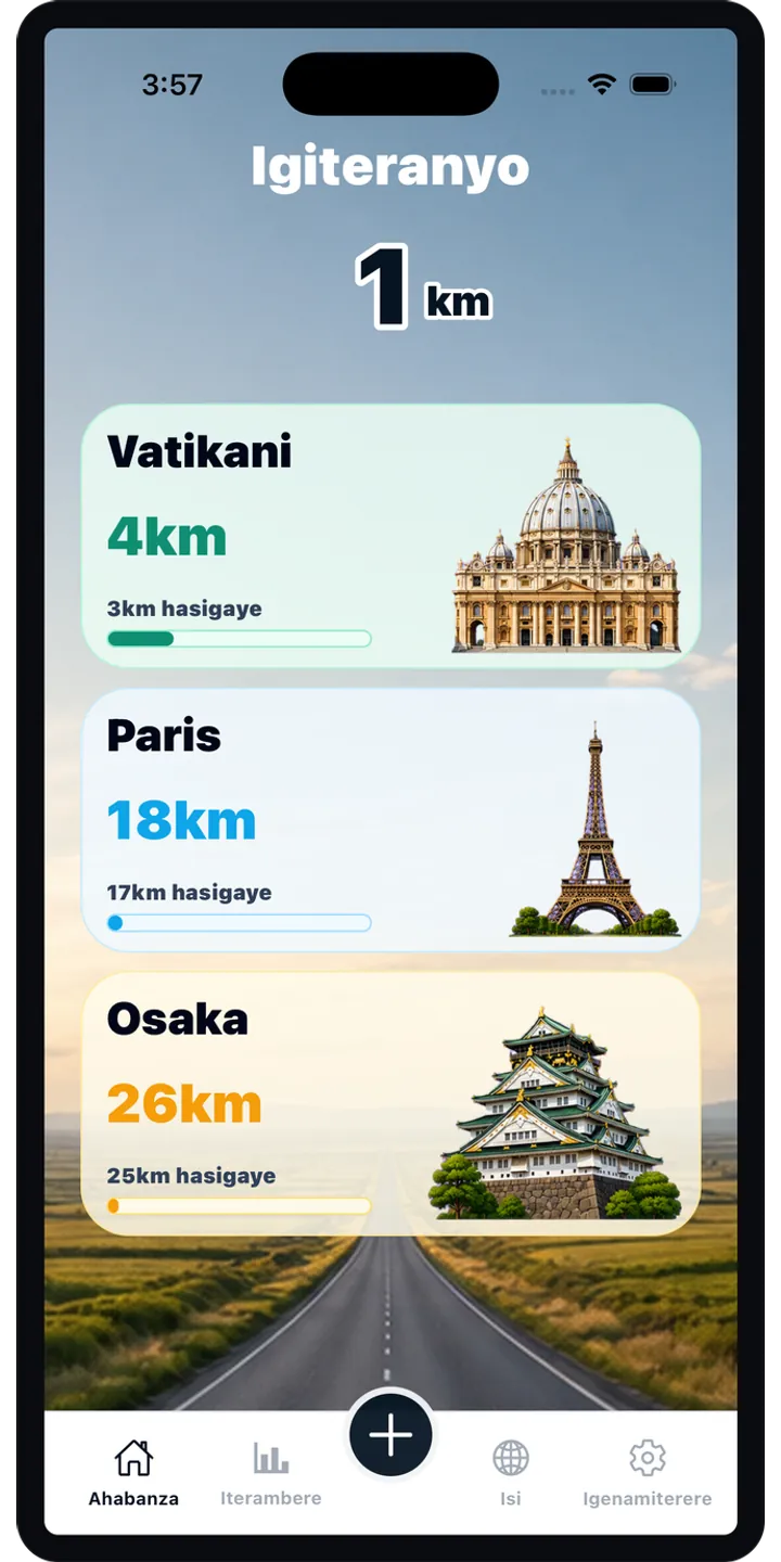 WorldStep home screen showing today’s record, current journey, and the world journey
